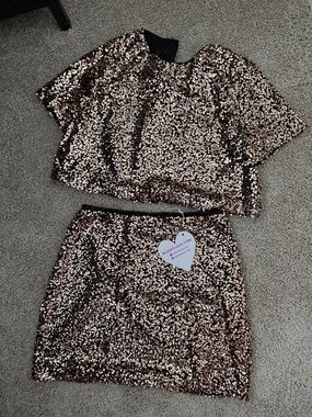 Buddy Love Rose Gold Sequin Mini Skirt Set